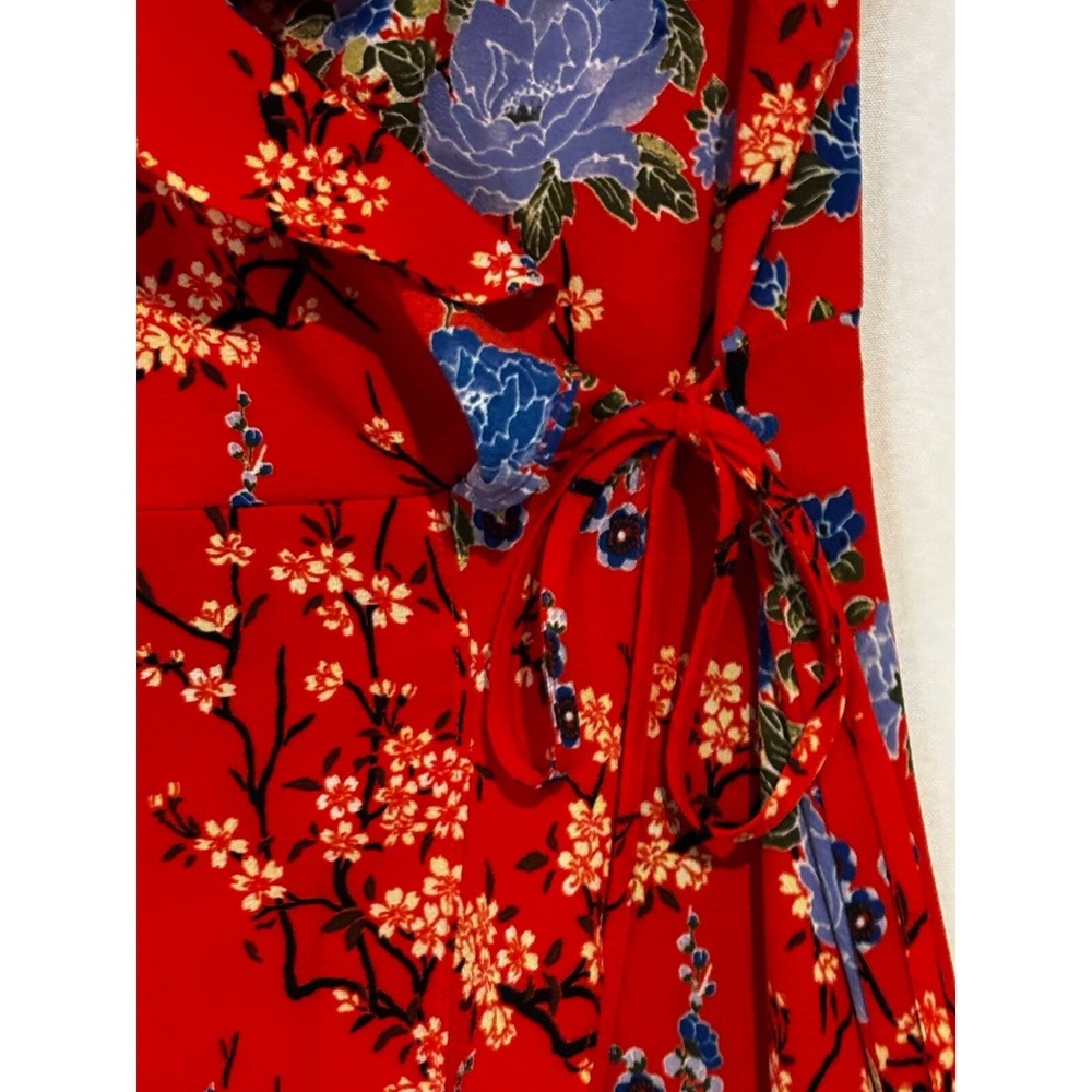 Magnolia Skye Red Floral Ruffle Wrap Dress High Low V-Neck Sz S boho cottagecore - Picture 3 of 10